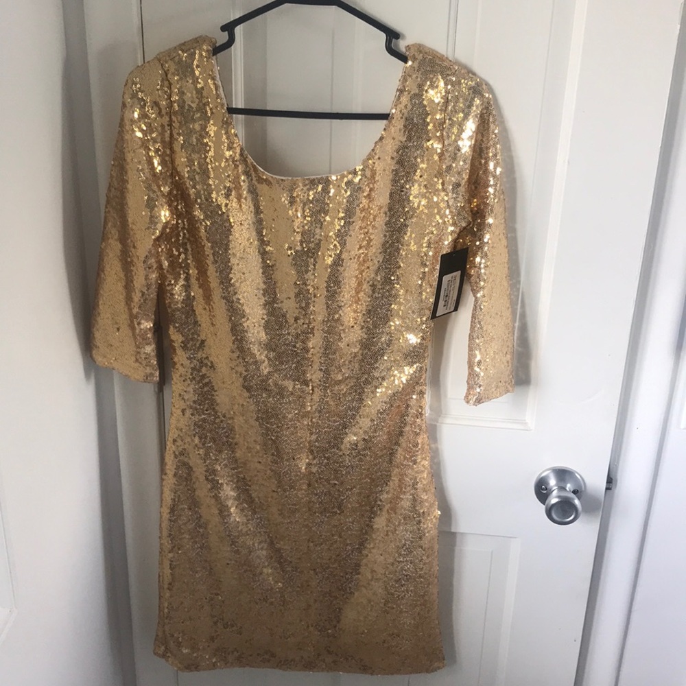 Babe Society “Sadie” Gold Sequin Scoop Neck Dress